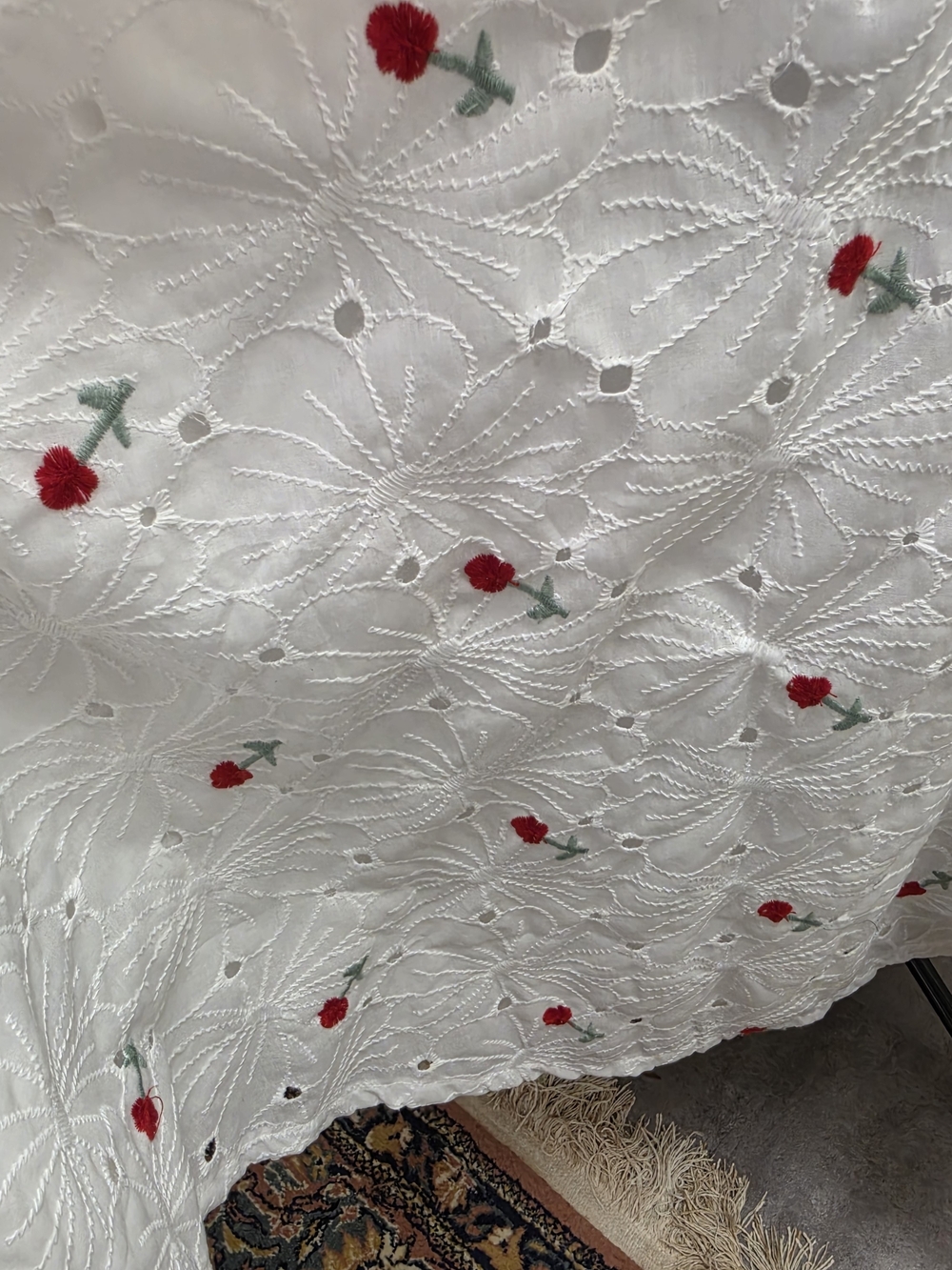 White Eyelet Midi Circle Dress with Cherry Embroidery - Picture 3 of 5
